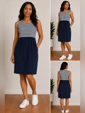 Weekend Max Mara Navy White Stripe Sleeveless Knit Dress M Chic